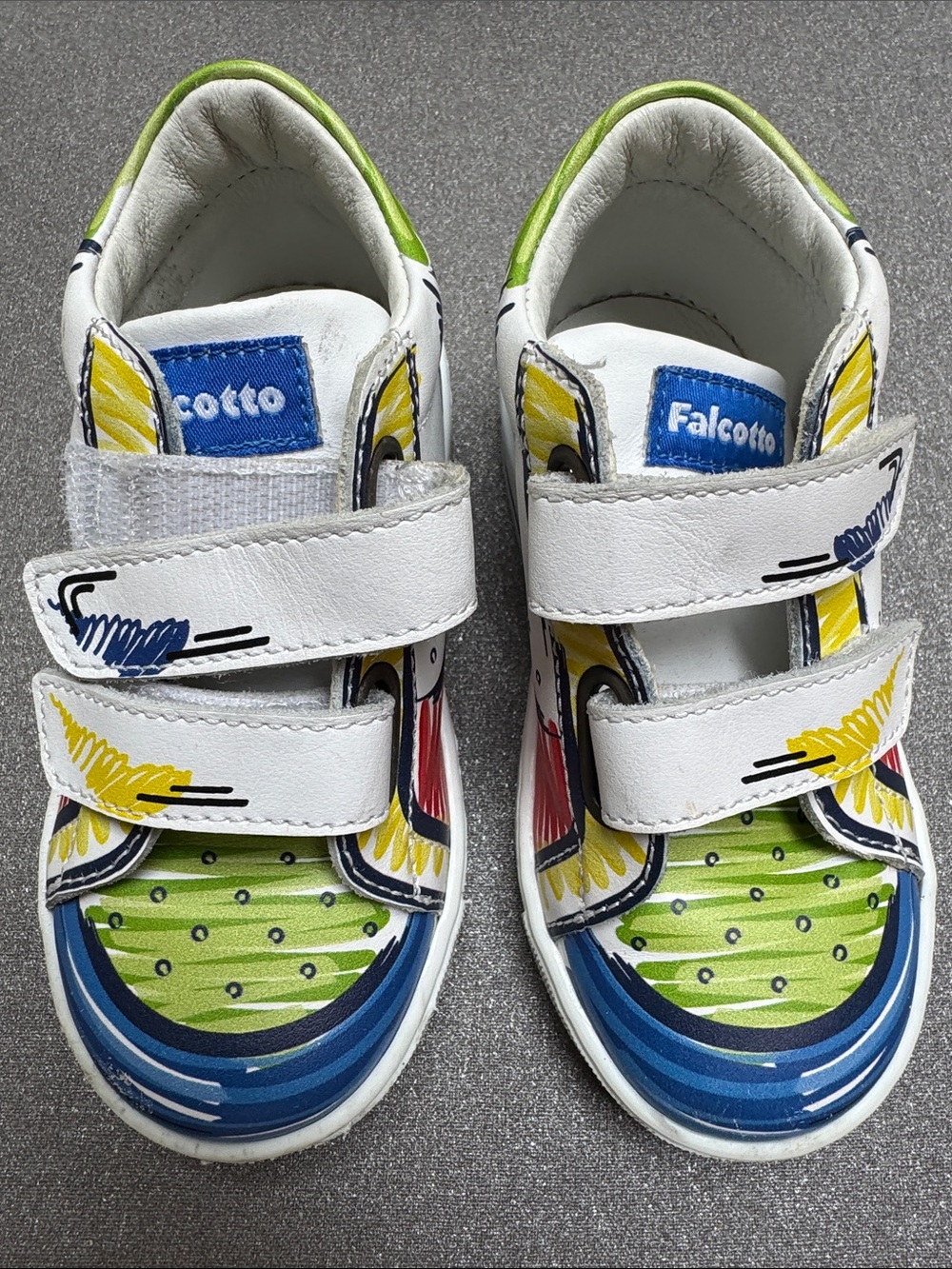 Alcott Kids White Sneakers with Green, Blue & Yellow Accents